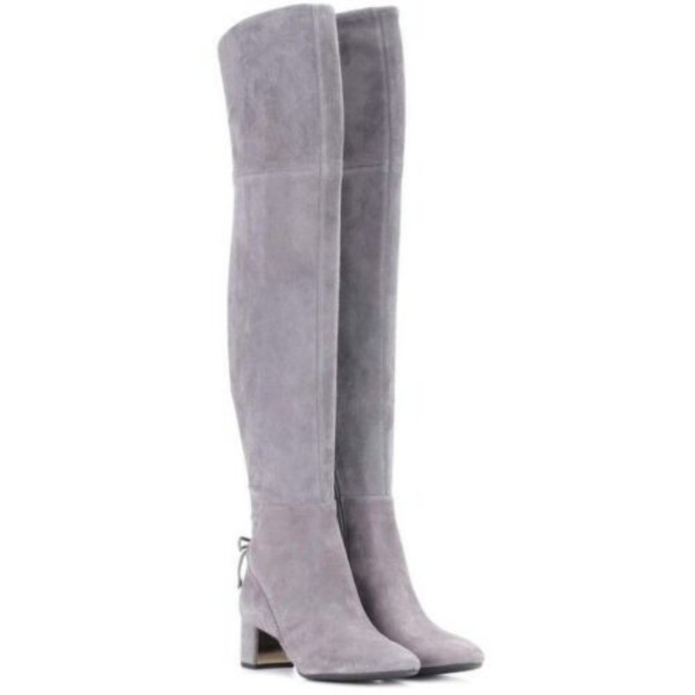 NWT TORY BURCH Laila Gray Suede Over The Knee Gold Plated Heel Boot | Size 6.5